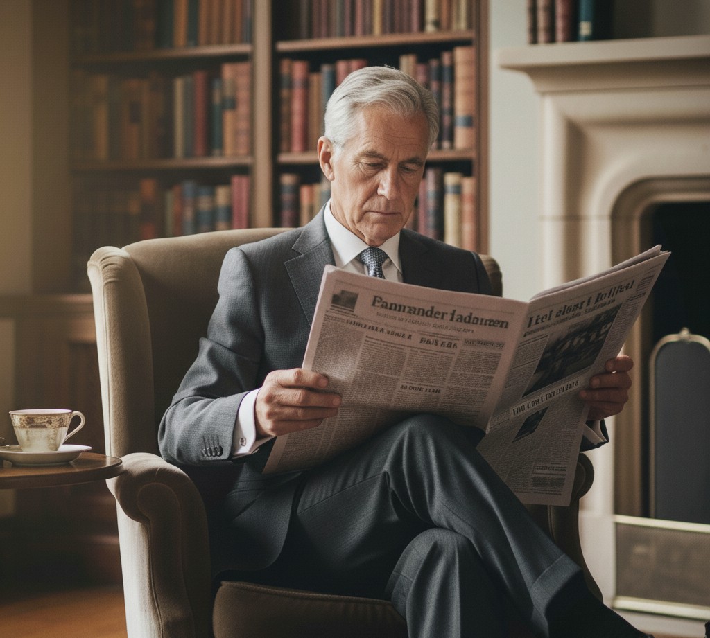 Un hombre sentado leyendo un periódico